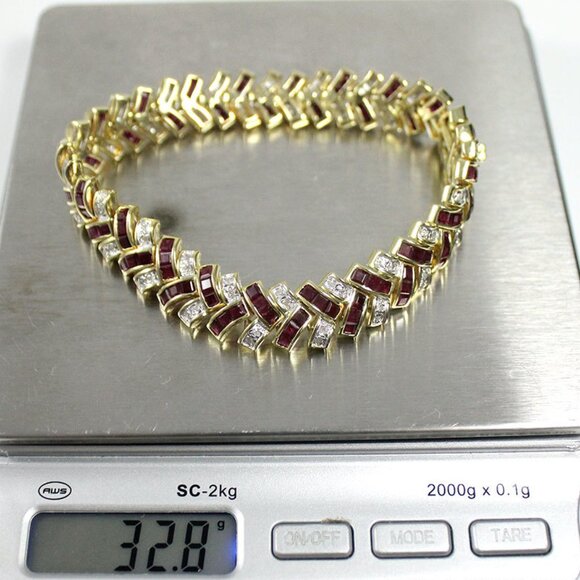 VINTAGE RUBY & DIAMOND COCKTAIL 14K YELLOW GOLD STRAP BRACELET 7 - Picture 10 of 10